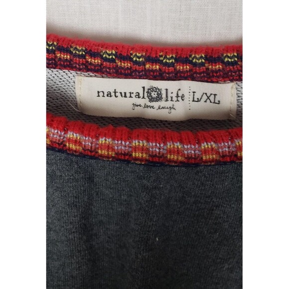 Natural Life Sweatshirt Womens L/XL Gray Boho Crochet Trim Raw Hem Cropped Top - Picture 3 of 9